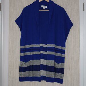 St. John Knits wool blend open-front cardigan sweater in a blue multi-stripe M